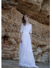 Elbow Sleeves White Lace Chiffon Boho Wedding Dress